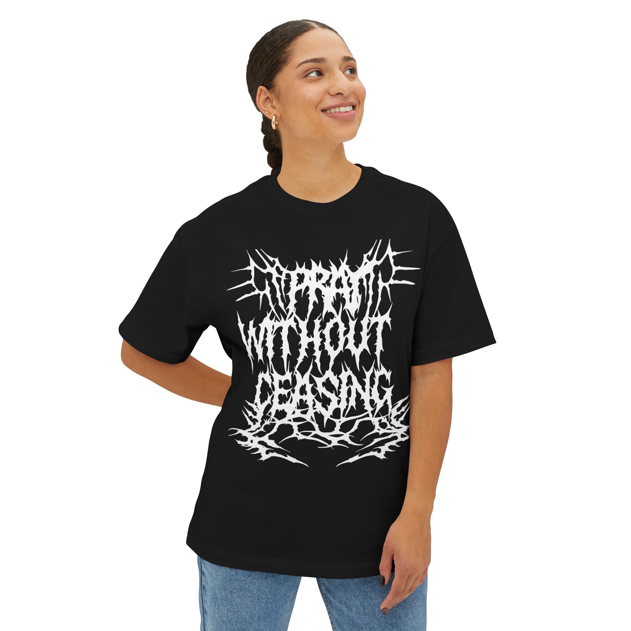 Chic Graphic Tee: "Pray Without Ceasing" Unisex Oversized Boxy Shirt, Streetwear, Gift for Him/Her, Casual Wear, Faith-Based Fashion