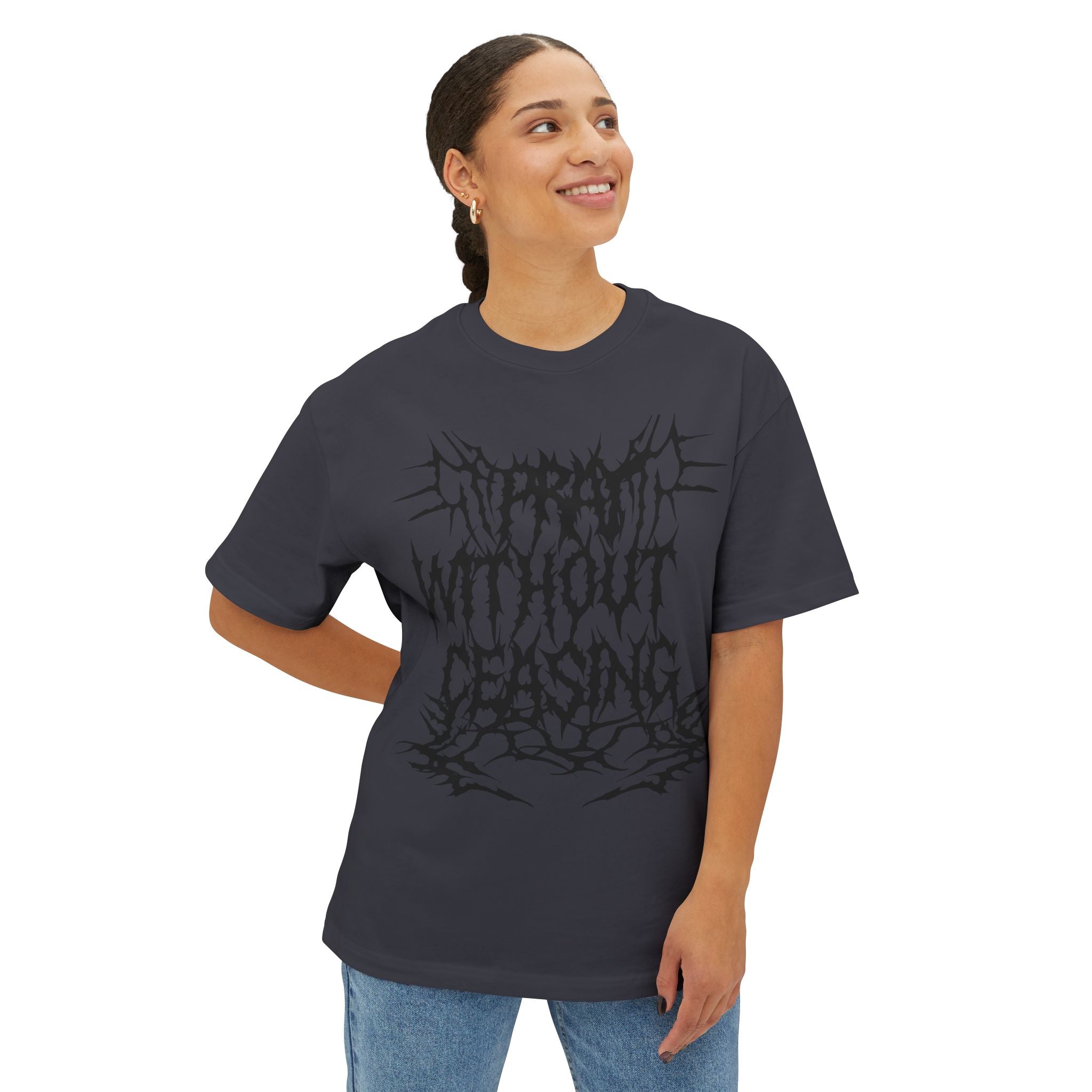 Chic Graphic Tee: "Pray Without Ceasing" Unisex Oversized Boxy Shirt, Streetwear, Gift for Him/Her, Casual Wear, Faith-Based Fashion