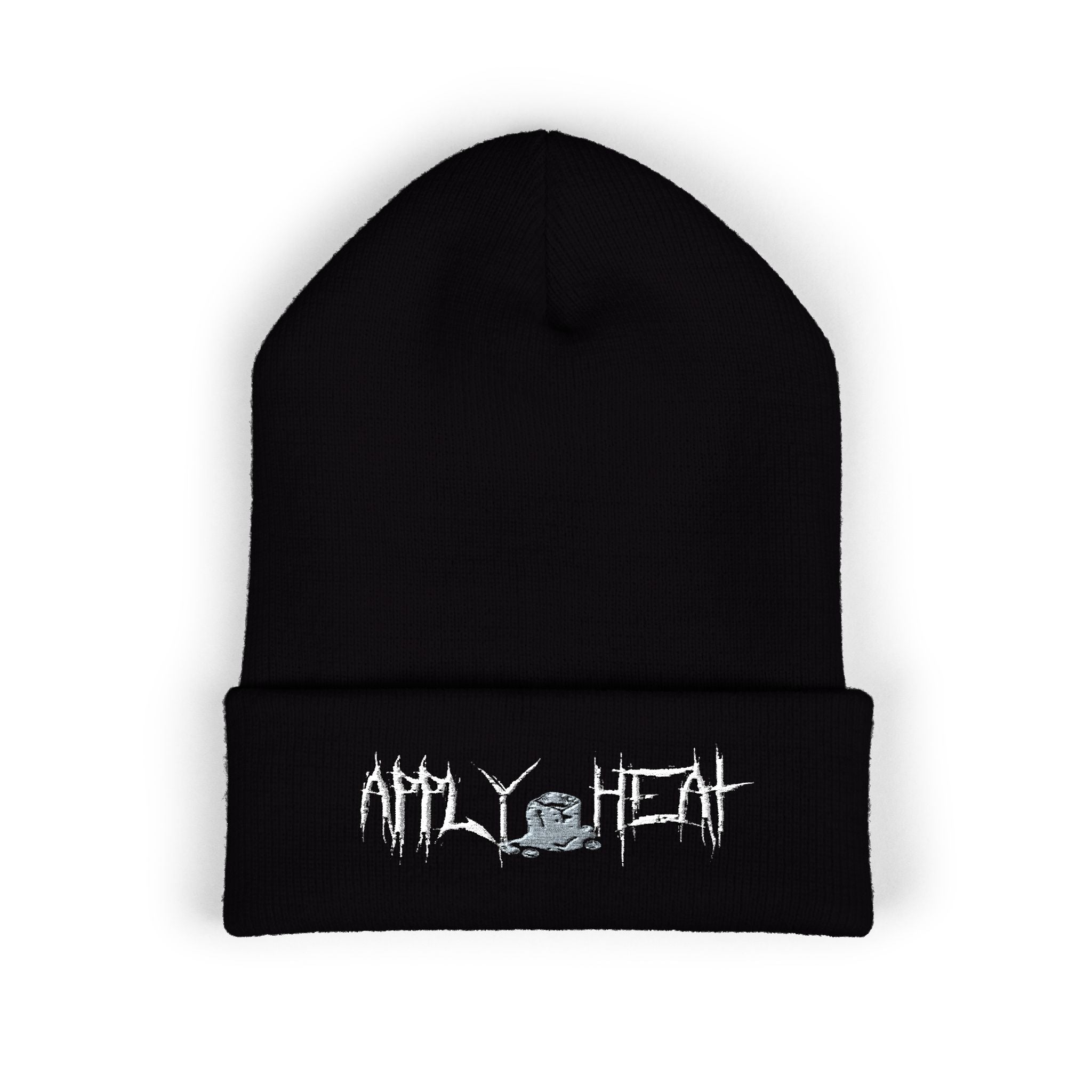Protest Embroidered 'Apply Heat' Gothic Beanie — Black Cuffed Knit Hat