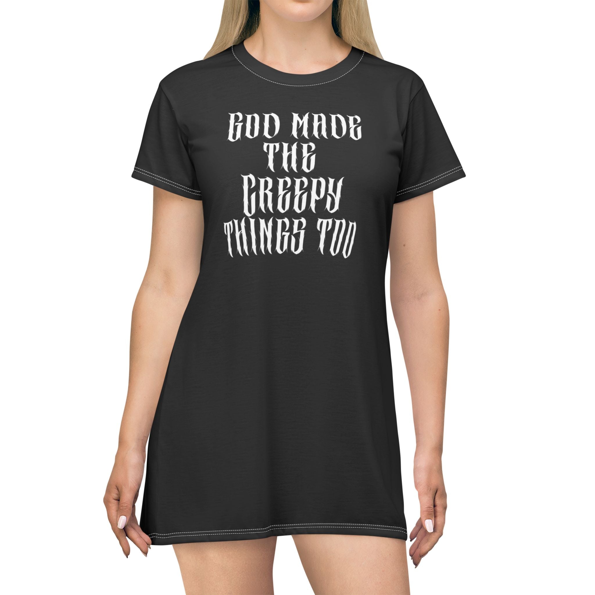 Gothic Quote T-Shirt Dress, Casual Wear, Halloween Fashion, Unique Gift, Everyday Style