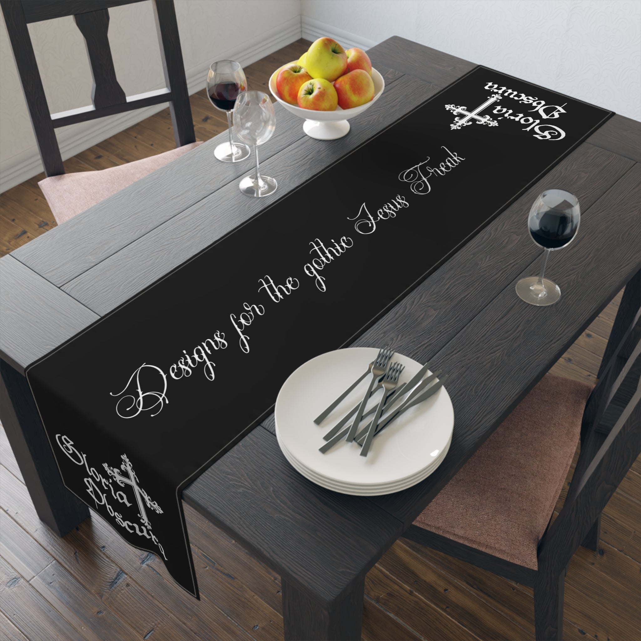 Gothic Table Runner with Inspirational Quote, Perfect for Halloween Decor, Dining Table Accent, Unique Gift, Home Decoration