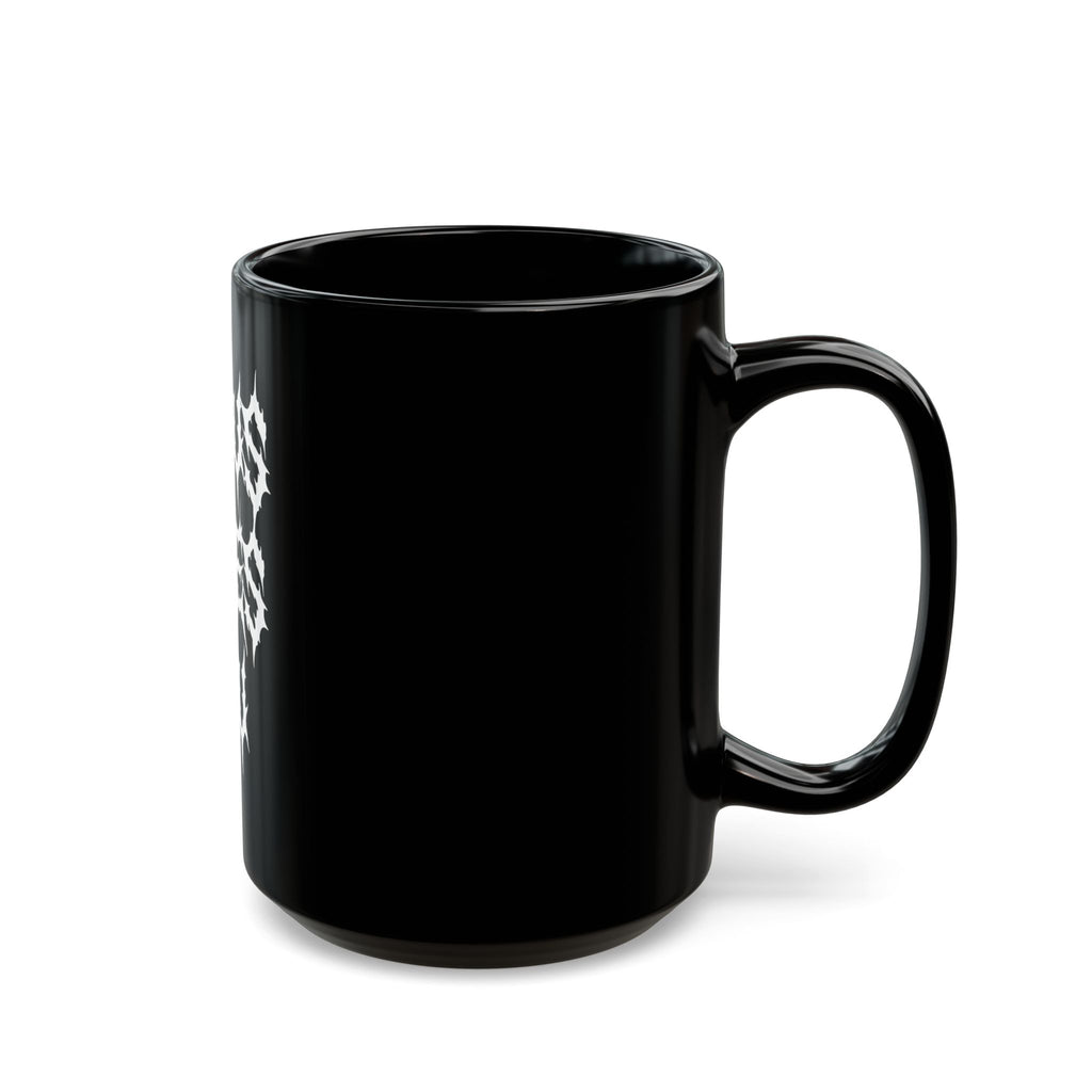 Black Coffee Mug with 'Jesus Loves You' Design, Gothic Style, Gift for Believers, Religious Decor, Inspirational Drinkware
